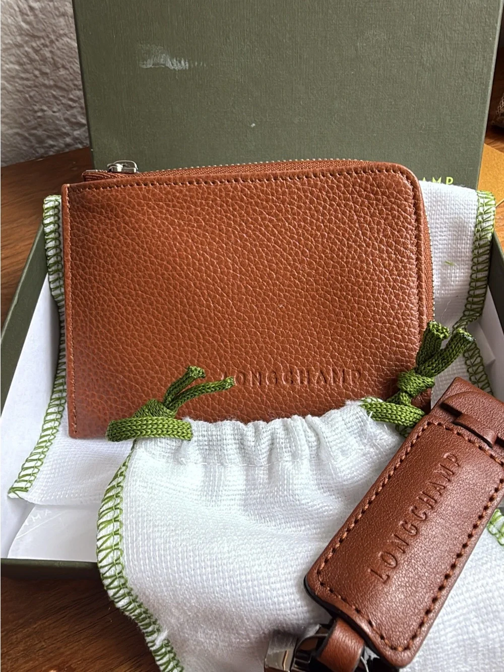 Longchamp Le Foulonne Leather Coin Purse With Removable Card Holder and key
